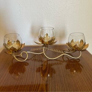 Gold Lotus 3-Tea Light Holder Decorative Centerpiece